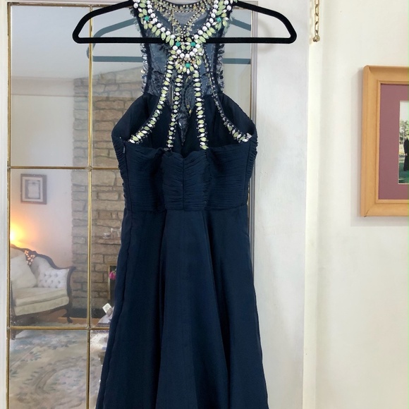 Rachel Allan Silk Chiffon Dress with Beaded Neckline - Picture 3 of 3